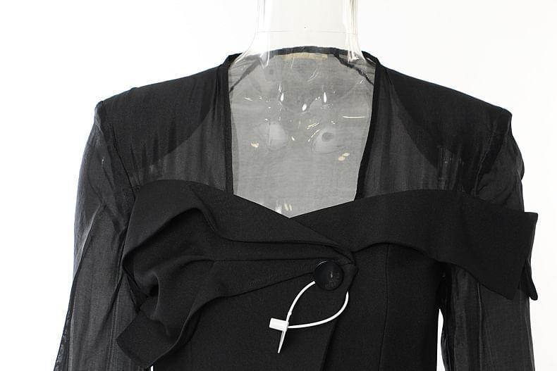Square Neck Sheer Panel Single Button Blazer Product Image