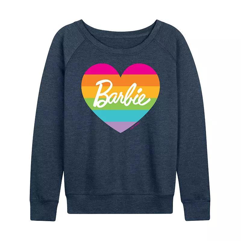 Womens Barbie Pride Rainbow Heart French Terry Long Sleeve Tee, Girls Grey Indigo Product Image