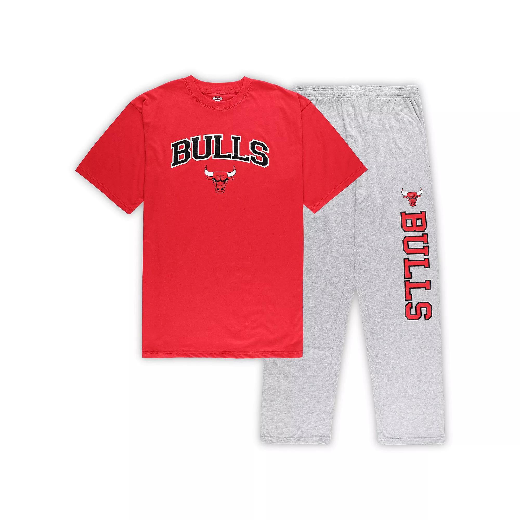 Men's Concepts Sport Red/Heather Gray Chicago Bulls Big & Tall T-Shirt and Pajama Pants Sleep Set, Size: 2XLT Product Image