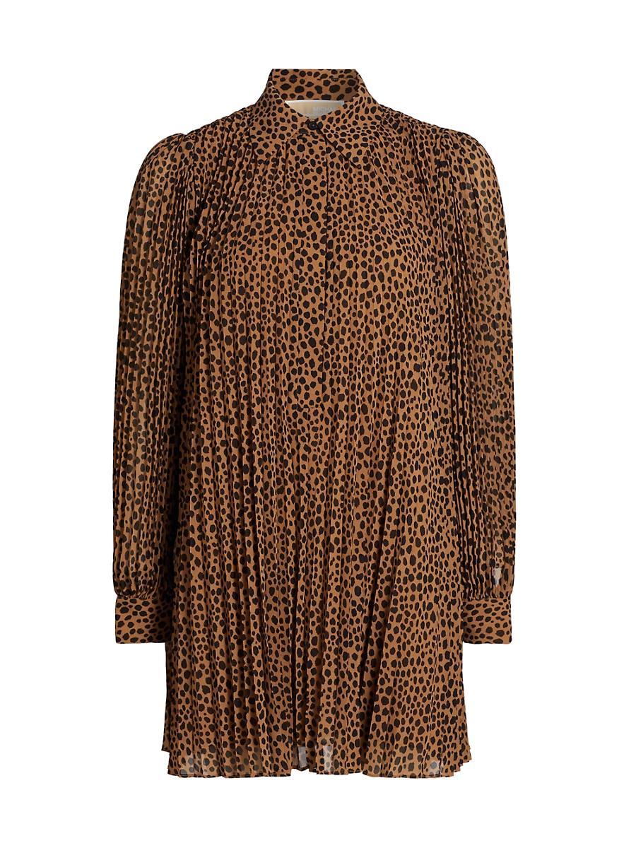 Womens Cheetah Pleated Long-Sleeve Minidress Product Image
