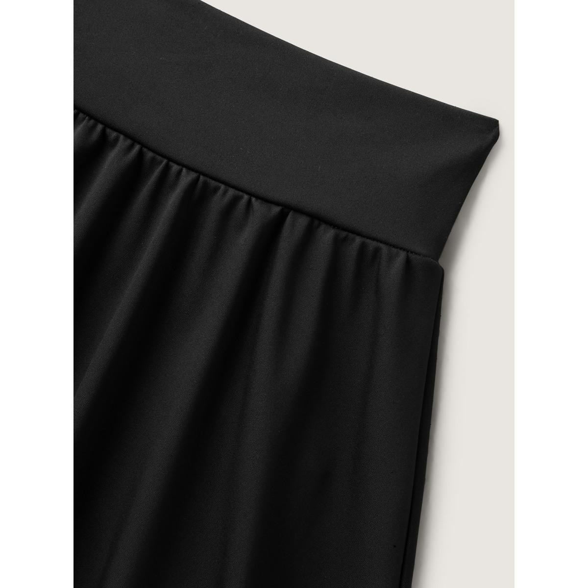 Plus Size Wide Stretchy Waist Flared Midi Skirt Women Black Loose Medium stretch Side seam pocket Everyday-Casual Skirts BloomChic 14-16/1X Product Image