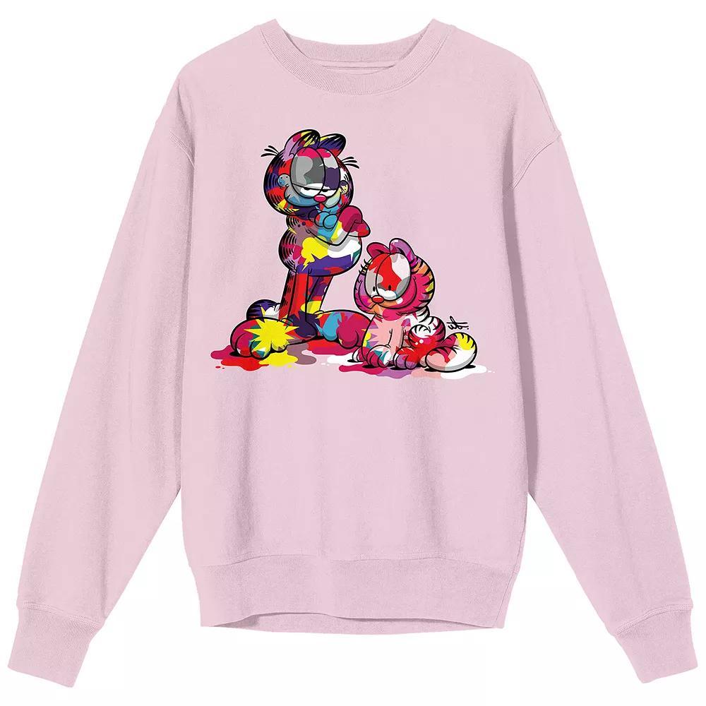 Men's Garfield Paint-Stained Cat Sweatshirt, Size: Medium, Pink Product Image