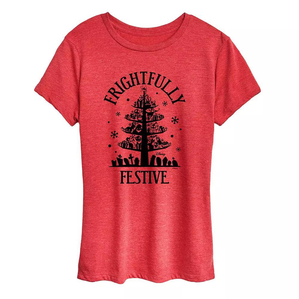 Disneys Nightmare Before Christmas Womens Frightfully Festive Graphic Tee, Girls Grey Red Product Image