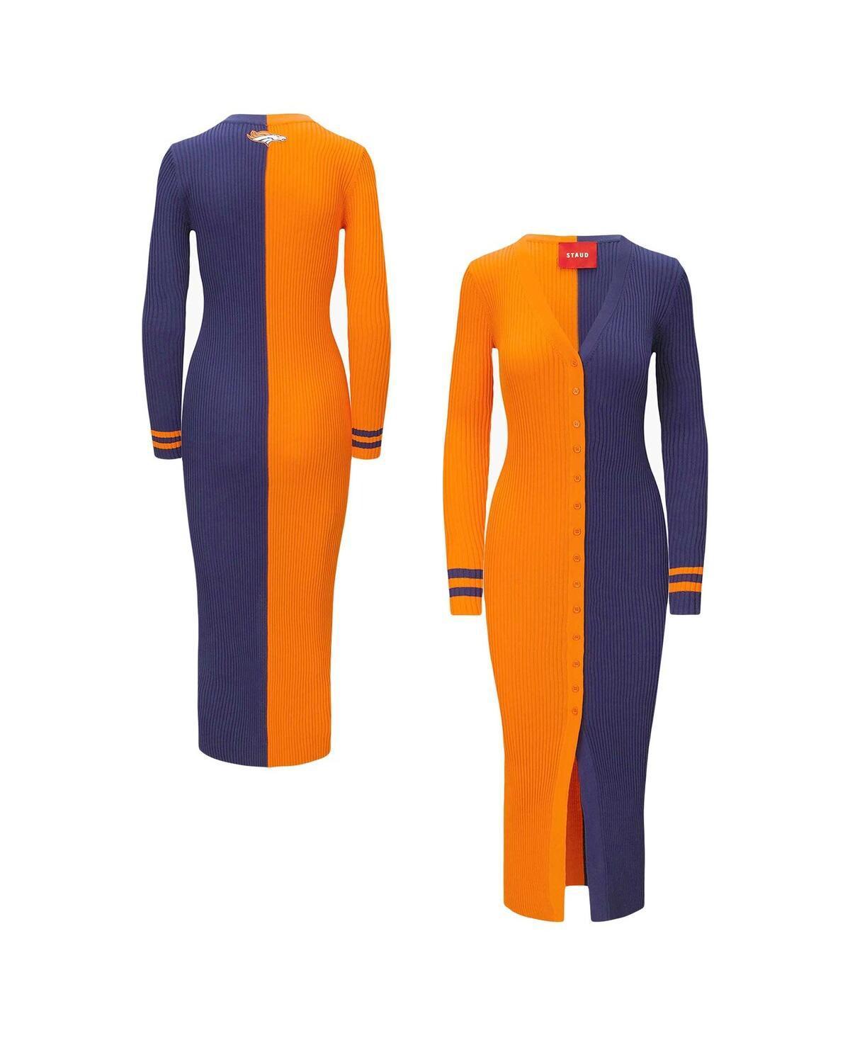 Women's Orange/Navy Denver Broncos Shoko Knit Button-Up Sweater Dress, Size: XL Product Image