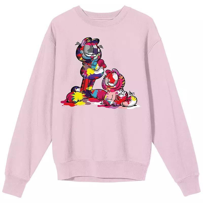 Men's Garfield Paint-Stained Cat Sweatshirt, Size: Medium, Pink Product Image