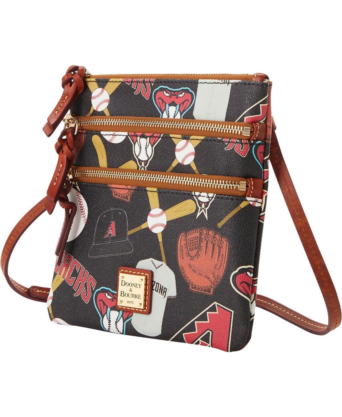 Dooney & Bourke Womens MLB Diamondbacks North South Triple Zip Crossbody Coated Cotton Shoulder Bag in Black Product Image