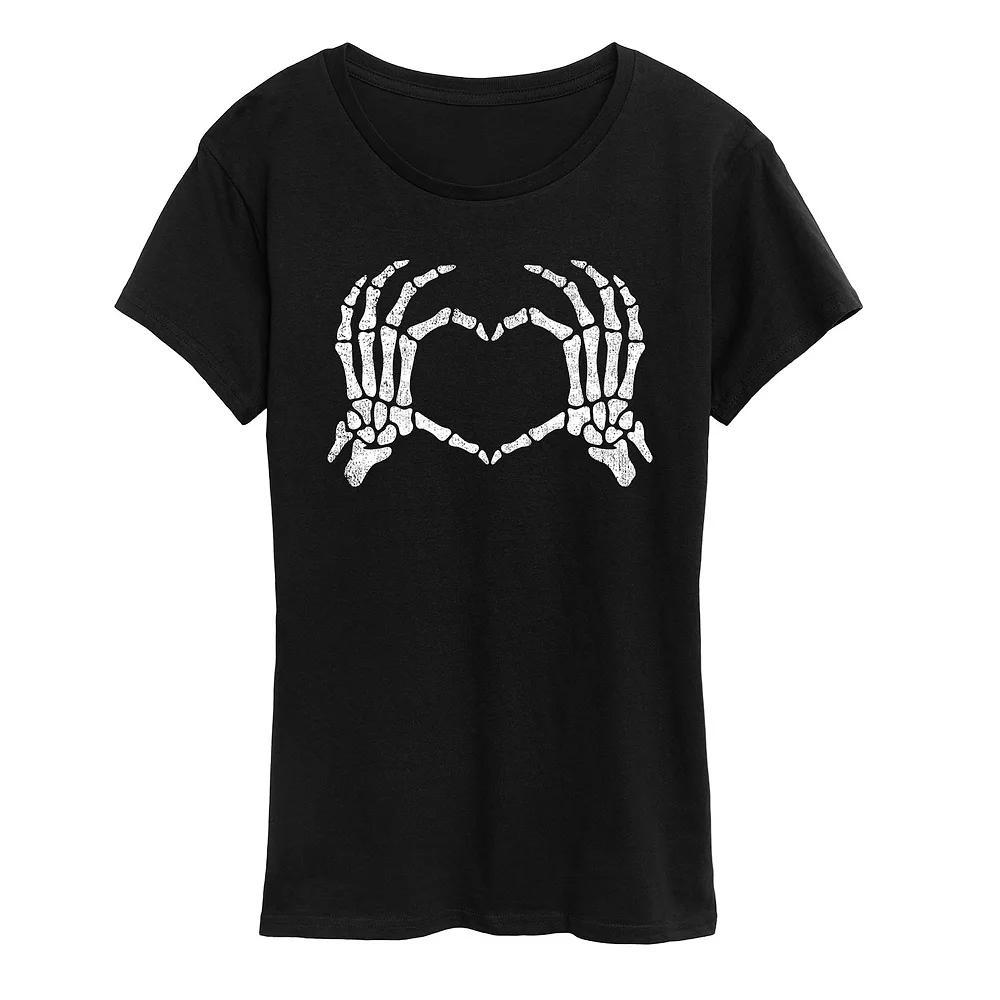 Women's Skeleton Hand Heart Graphic Tee, Size: Large, Black Product Image
