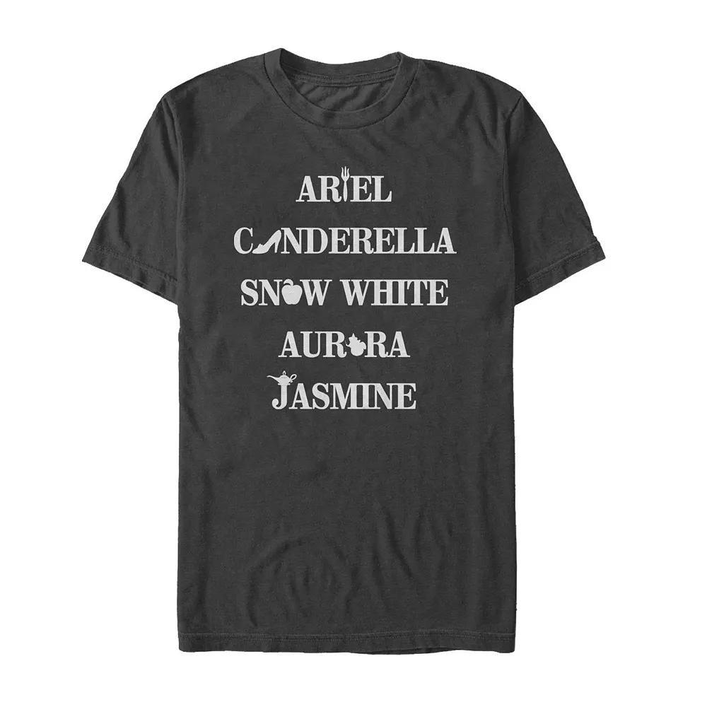Men's Disney Princesses Names And Icons Tee, Size: Medium, Black Product Image