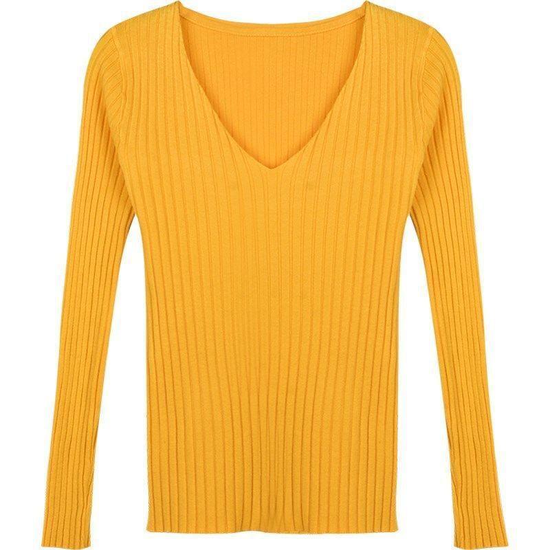 V-Neck Plain Ribbed Sweater Product Image