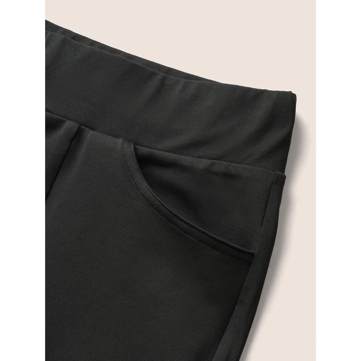 Plus Size Solid Metal Chain Detail Pocket High Rise Leggings Women Black At the Office High stretch Skinny High Rise Work Leggings BloomChic 30/6X Product Image