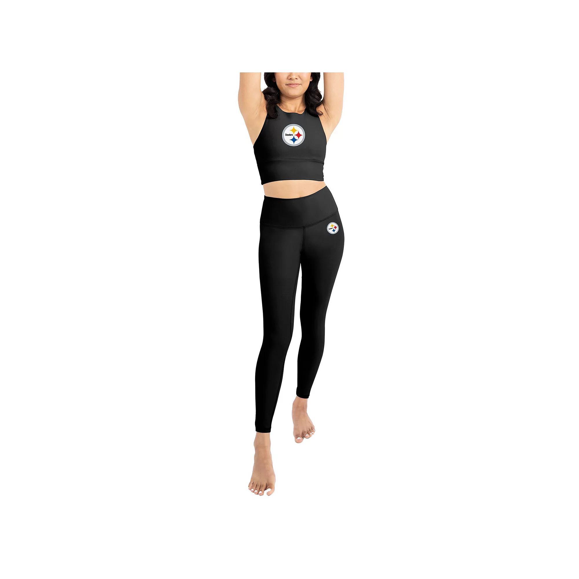 Women's Black Pittsburgh Steelers Leggings & Midi Bra Set, Size: Large Product Image