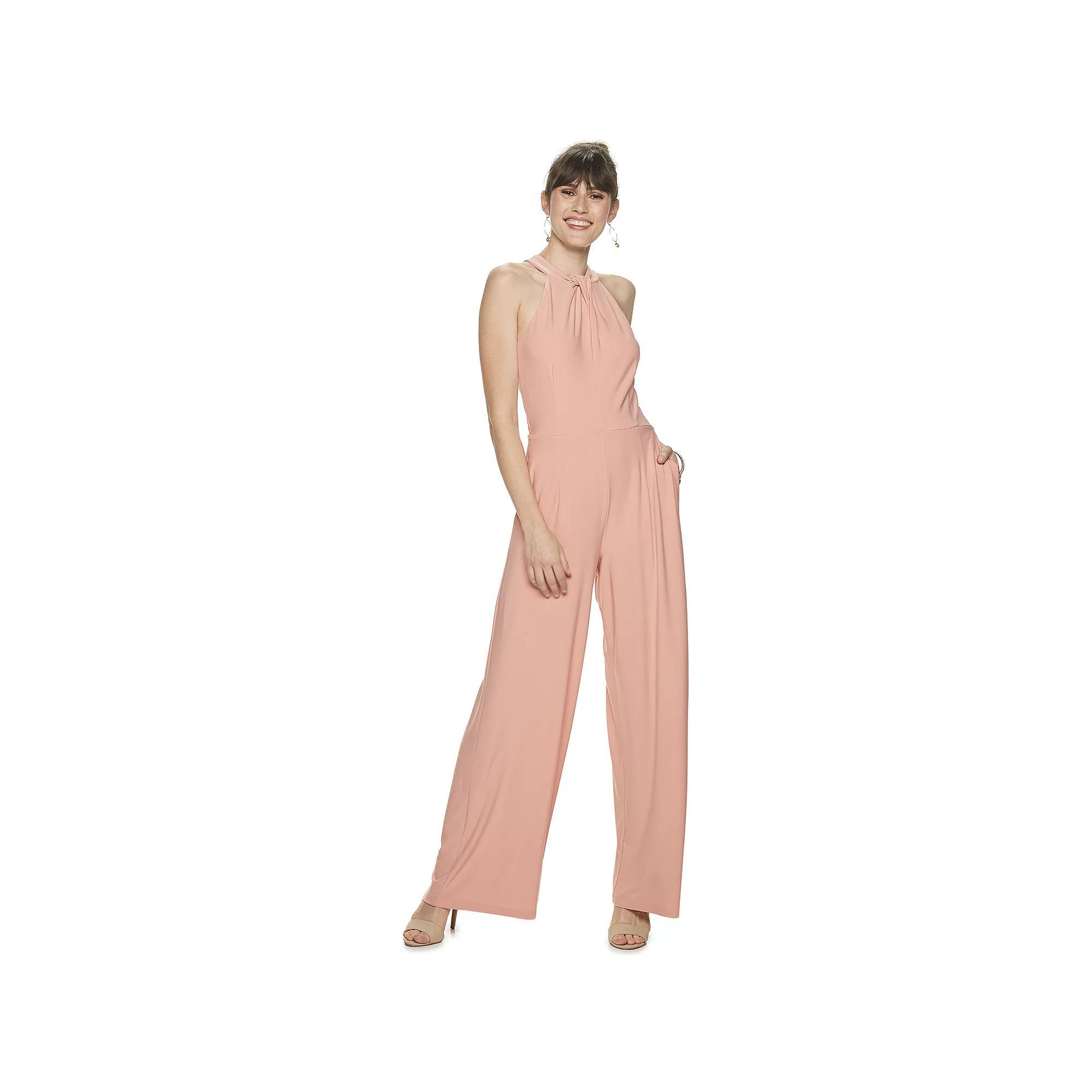 Women's Nina Leonard Wide-Leg Halter Jumpsuit, Size: Small, Blush Product Image