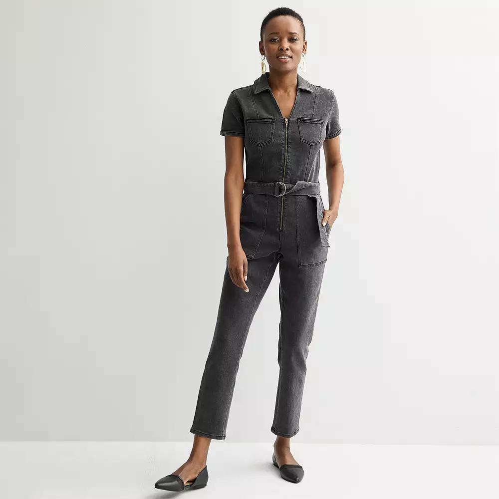 Women's INTEMPO™ Denim Belt Jumpsuit, Size: 8, Black Wash Product Image