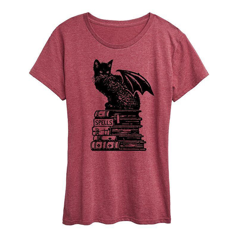 Womens Spells Cat Halloween Tee, Girls Grey Wine Product Image
