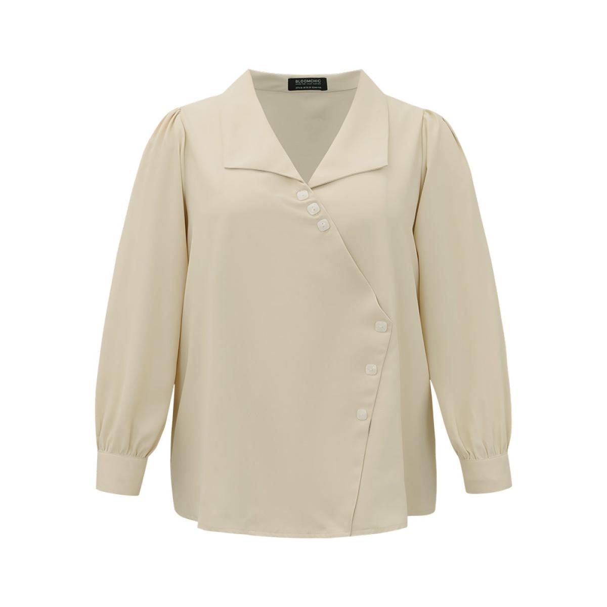 Plus Size Apricot Lapel Collar Asymmetrical Button Up Blouse Women Office Long Sleeve Lapel Collar Work Blouses BloomChic 18-20/2X Product Image
