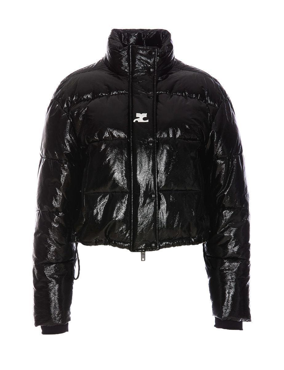 COURRÈGES Cropped Vinyl Down Jacket In Black Product Image