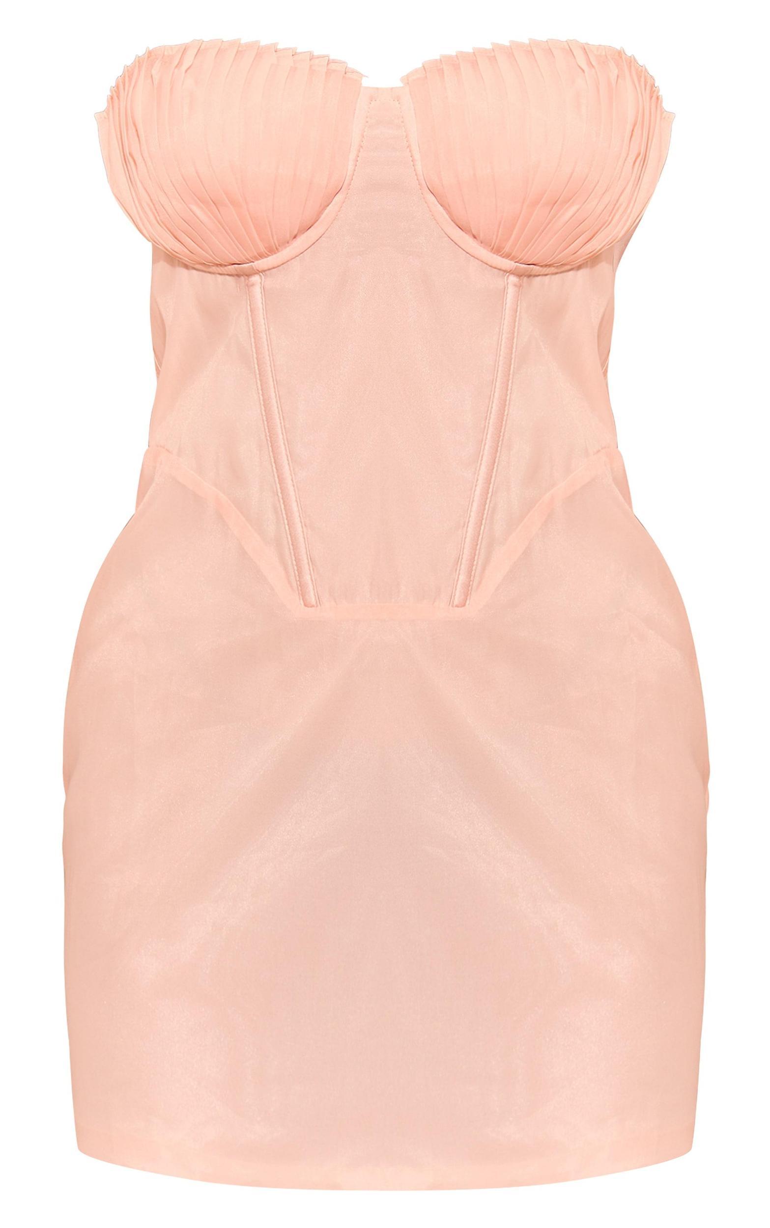 Pale Pink Satin Cupped Bandeau Corset Mini Dress Product Image