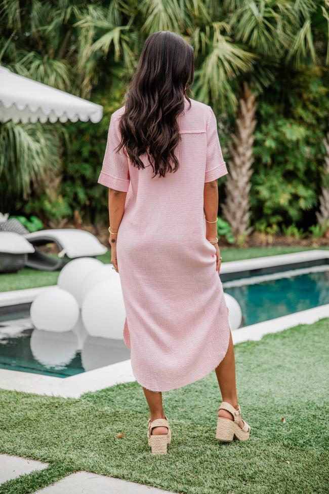 Time Heals Pink Gauze Button Up Midi Dress FINAL SALE Product Image