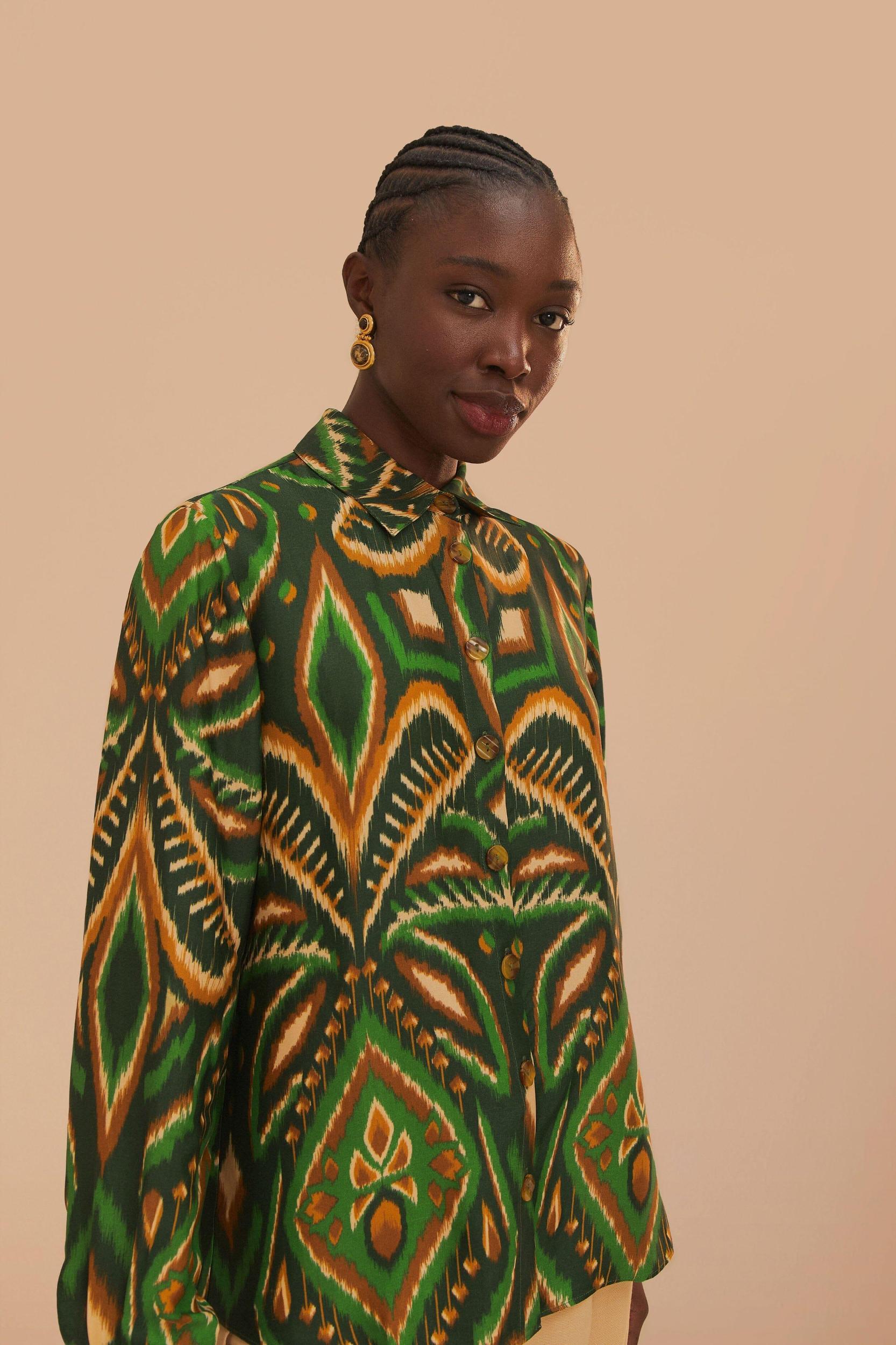 Green Pineapple Ikat LENZING ECOVERO Viscose Shirt, PINEAPPLE IKAT GREEN / M Product Image