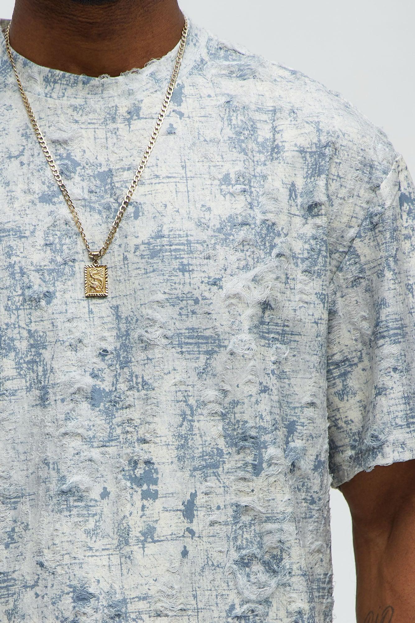 Distressed Relaxed Short Sleeve Tee Shirt - Cream Product Image
