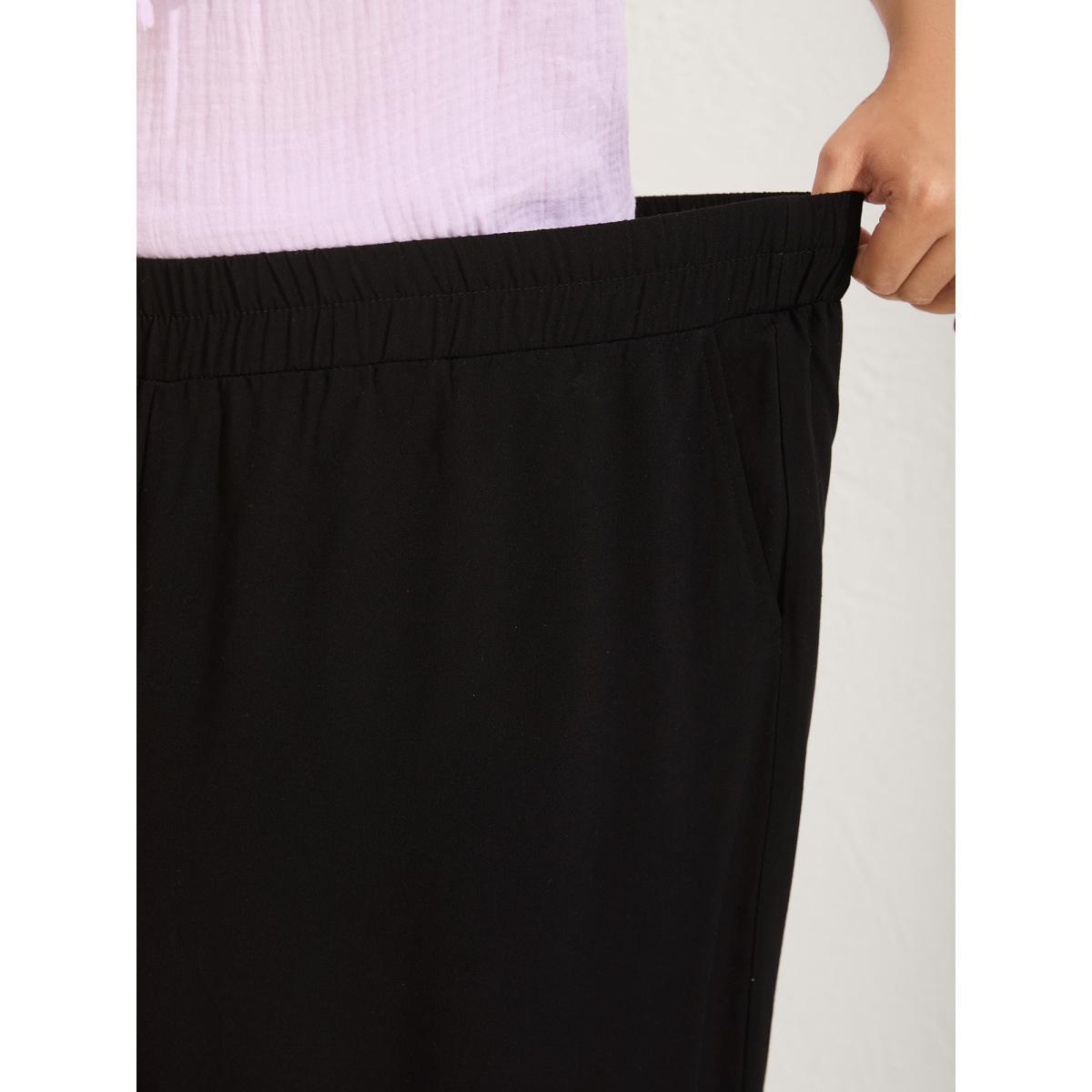 Plus Size Stretchy Waist Crochet Floral Wide-Leg Pants Women Black Beach Wide Leg Mid Rise Vacation Pants BloomChic 22-24/3X Product Image