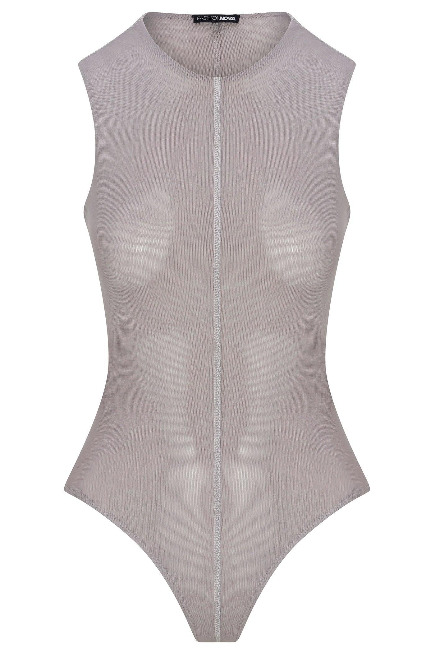 Power Mesh Open Back Bodysuit - Grey Product Image