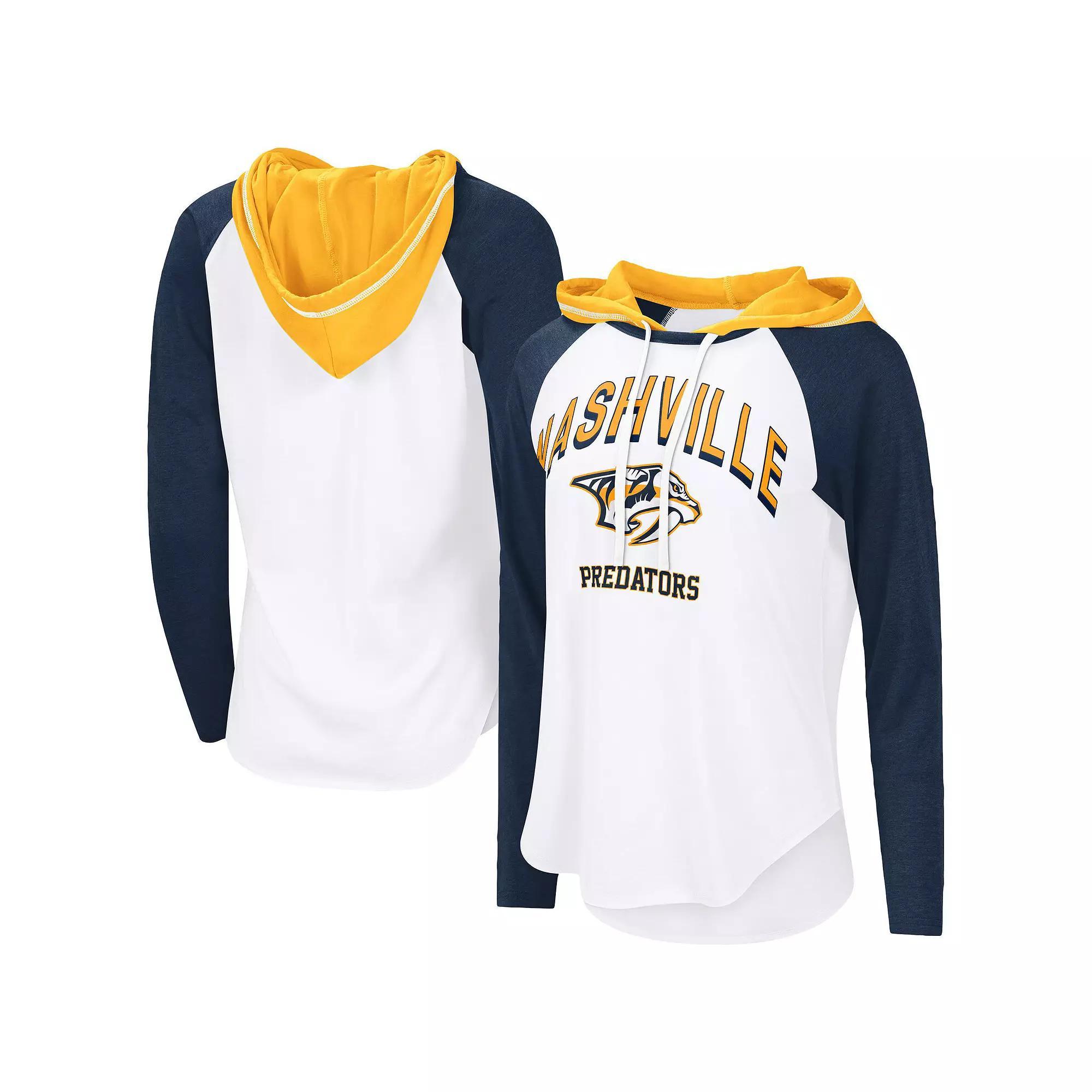 Women's G-III 4Her by Carl Banks  White Nashville Predators VIP Raglan Long Sleeve Hoodie T-Shirt, Size: 2XL, Pdt White Product Image