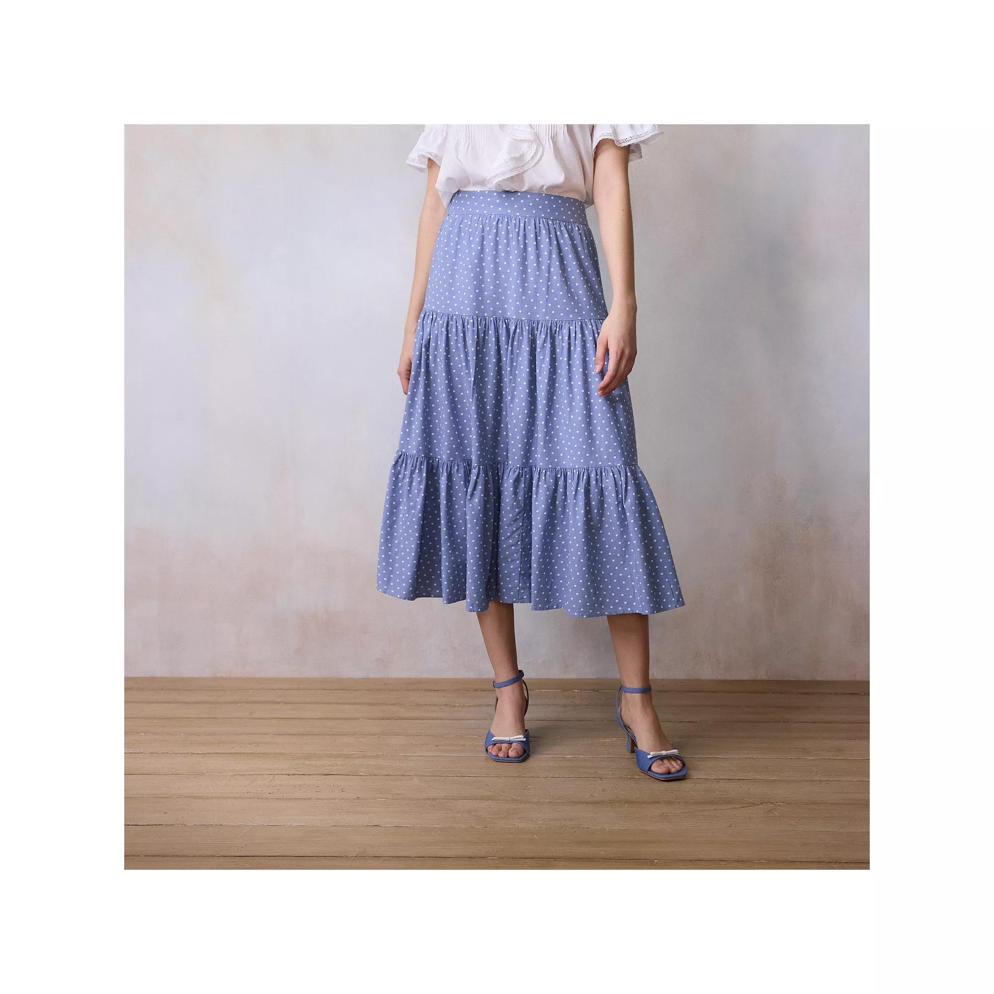 Women's LC Lauren Conrad Three Tier Midi Skirt, Size: Medium, Blue Giddy Dot Product Image