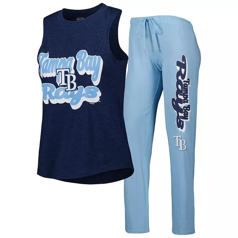 Women's Concepts Sport Light Blue/Navy Tampa Bay Rays Wordmark Meter Muscle Tank Top & Pants Sleep Set, Size: Medium Product Image
