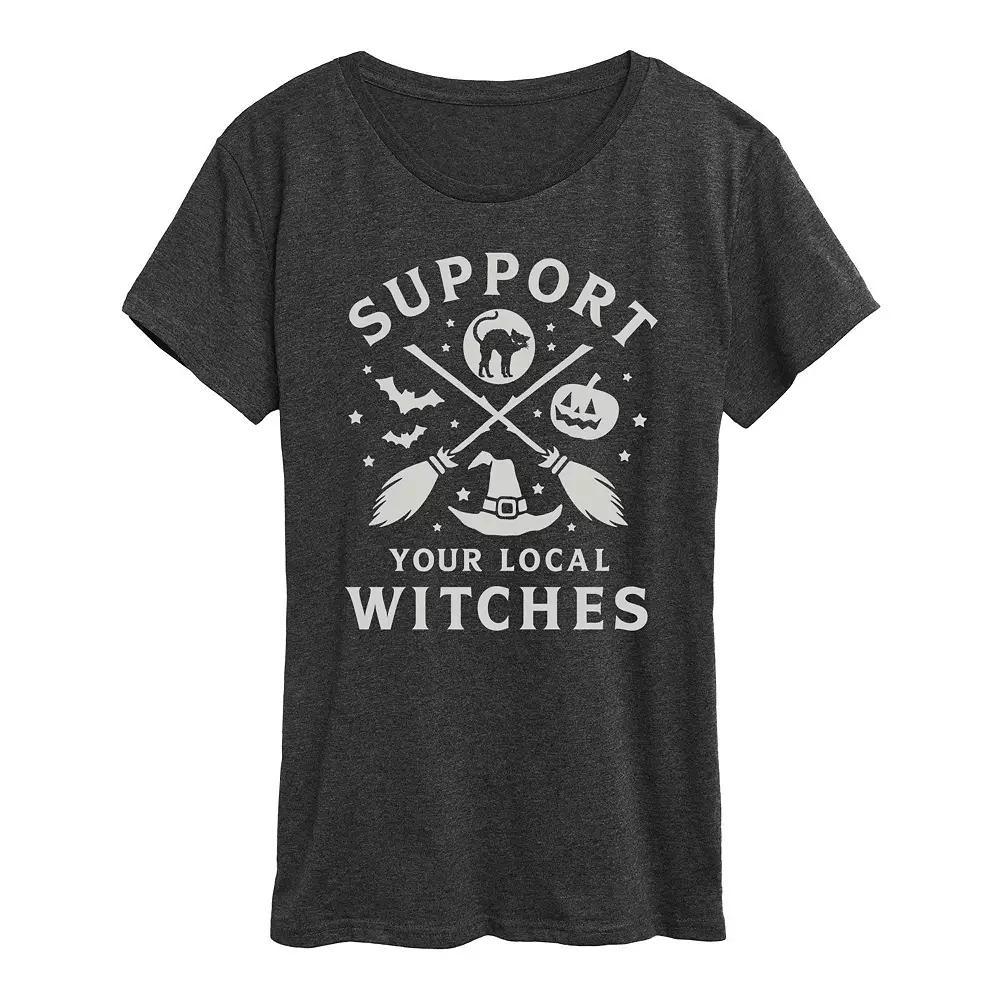 Womens Support Your Local Witches Halloween Tee, Girls Grey Gray Product Image