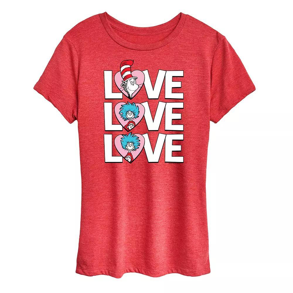 Womens Dr. Seuss Love Stacked Graphic Tee Grey Dark Red Product Image