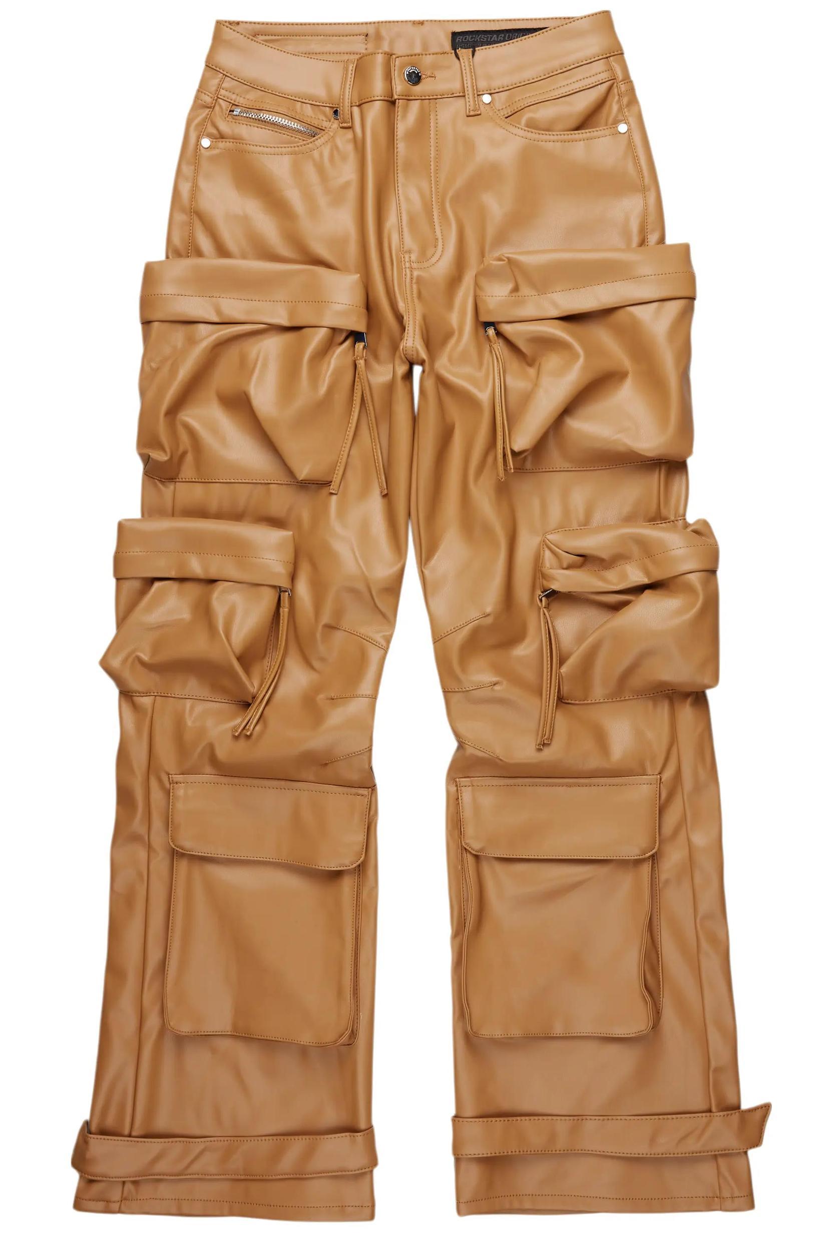 Lenz Beige PU Stacked Leather Jean Male Product Image