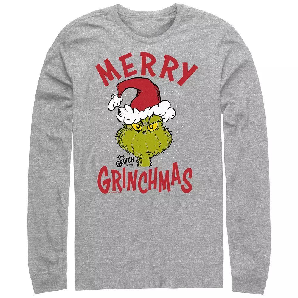 Big & Tall Dr. Seuss The Grinch Merry Christmas Long Sleeve Graphic Tee, Men's, Size: XXL, Athletic Grey Product Image