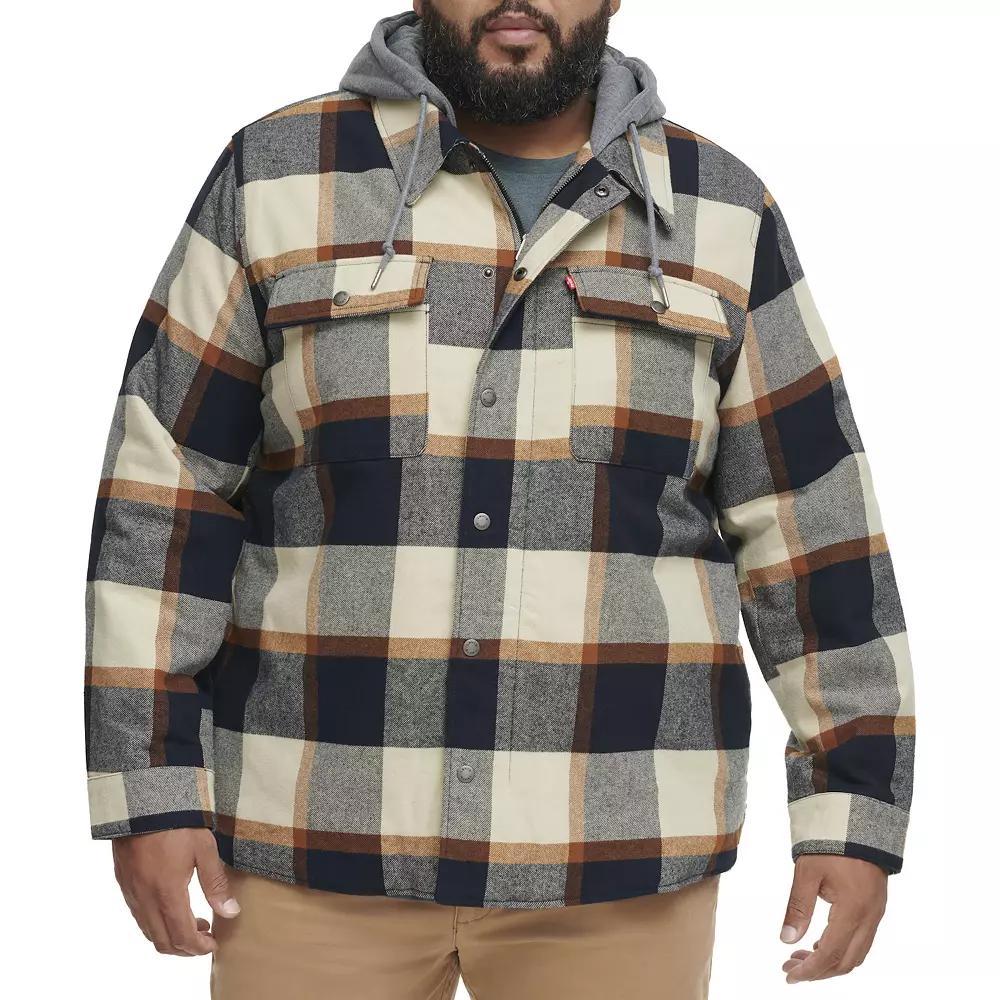 Big & Tall Levi's® Plaid High-Pile Fleece-Lined Hooded Shirt Jacket, Men's, Size: 3XL Tall, Red Black Plaid Product Image