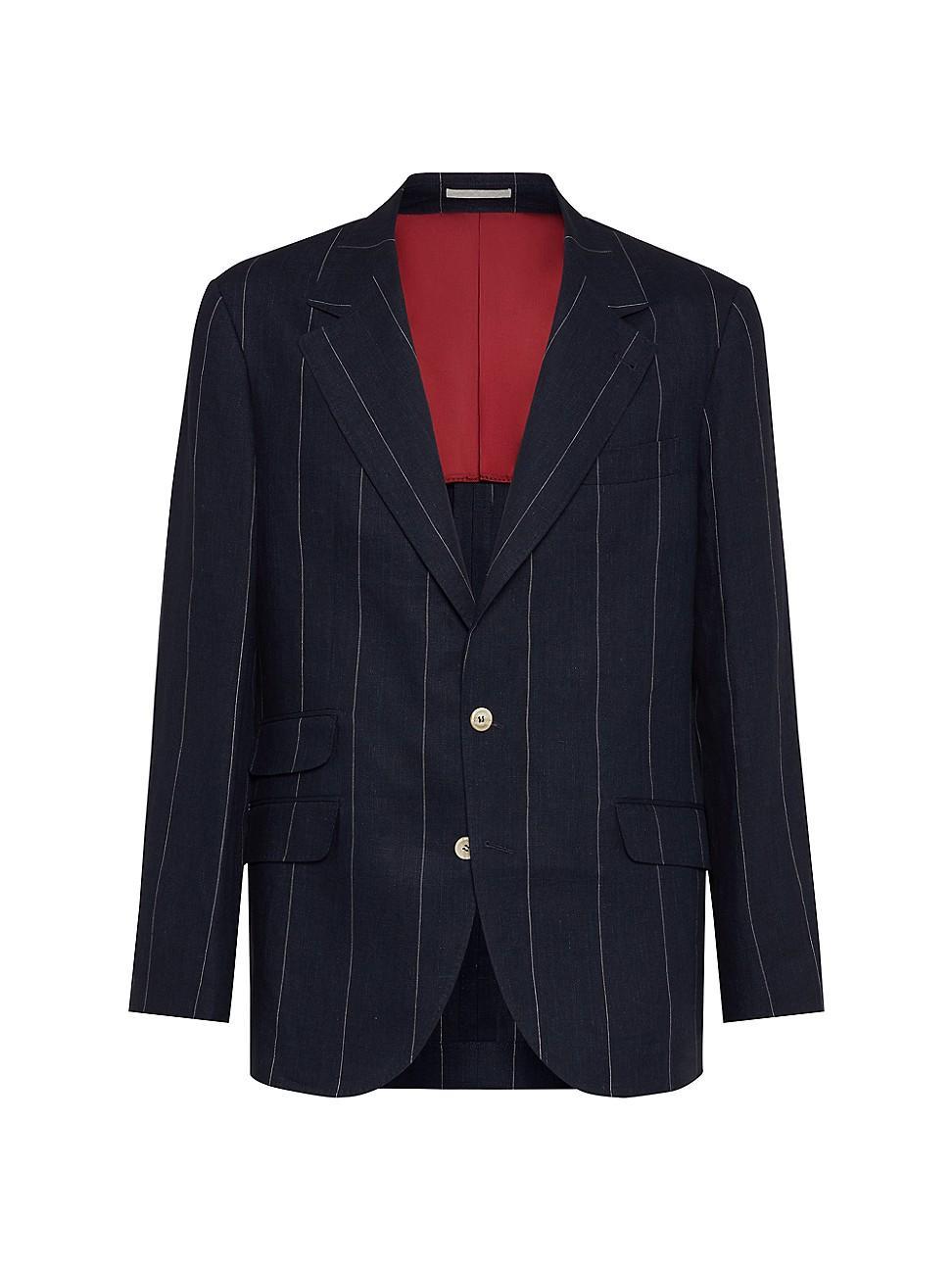 Mens Linen Wide Chalk Stripe Deconstructed Cavallo Blazer Product Image