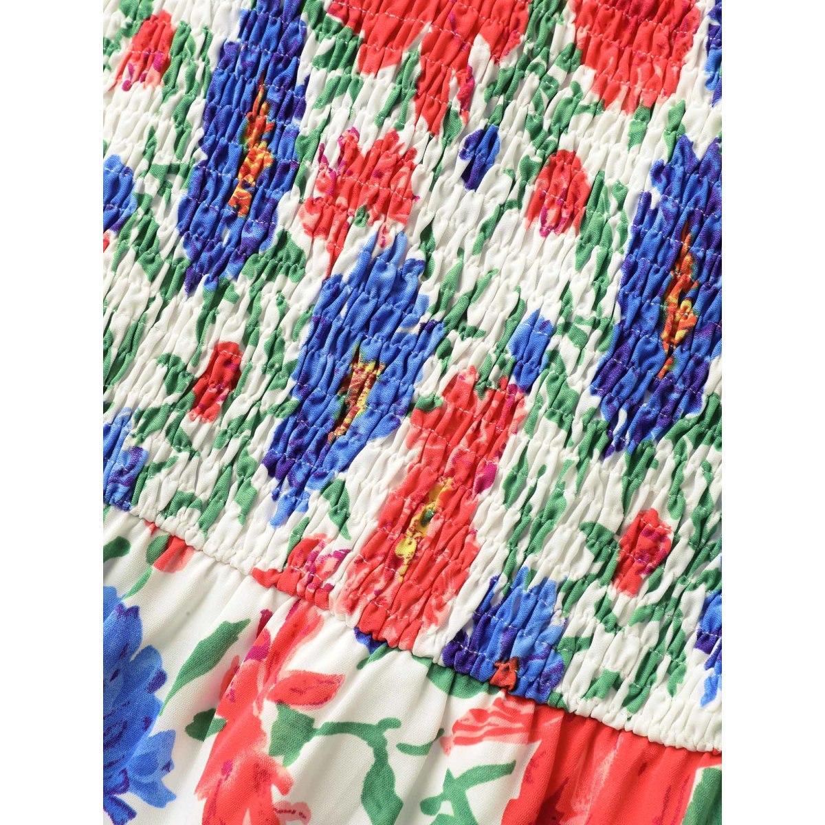 Plus Size Sunkissed Floral Shirred Pockets Midi Dress Multicolor Women Shirred Square Neck Short sleeve Curvy BloomChic 22-24/3X Product Image