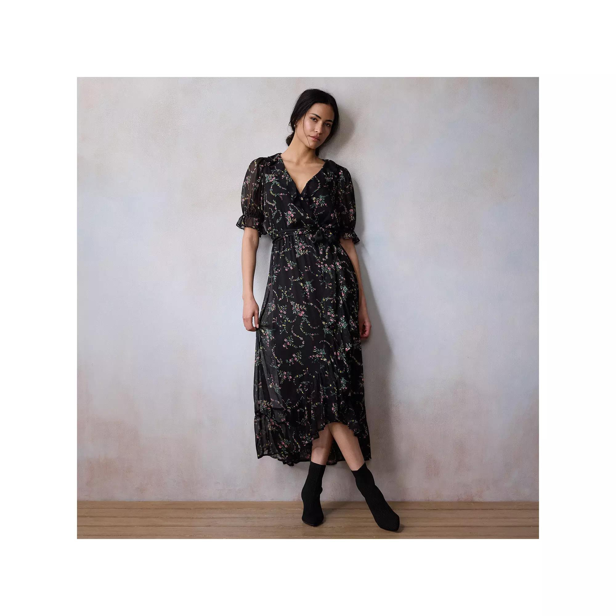Women's LC Lauren Conrad Ruffled Wrap Floral Maxi Dress, Size: XS, Black Fleurs Astrid Product Image