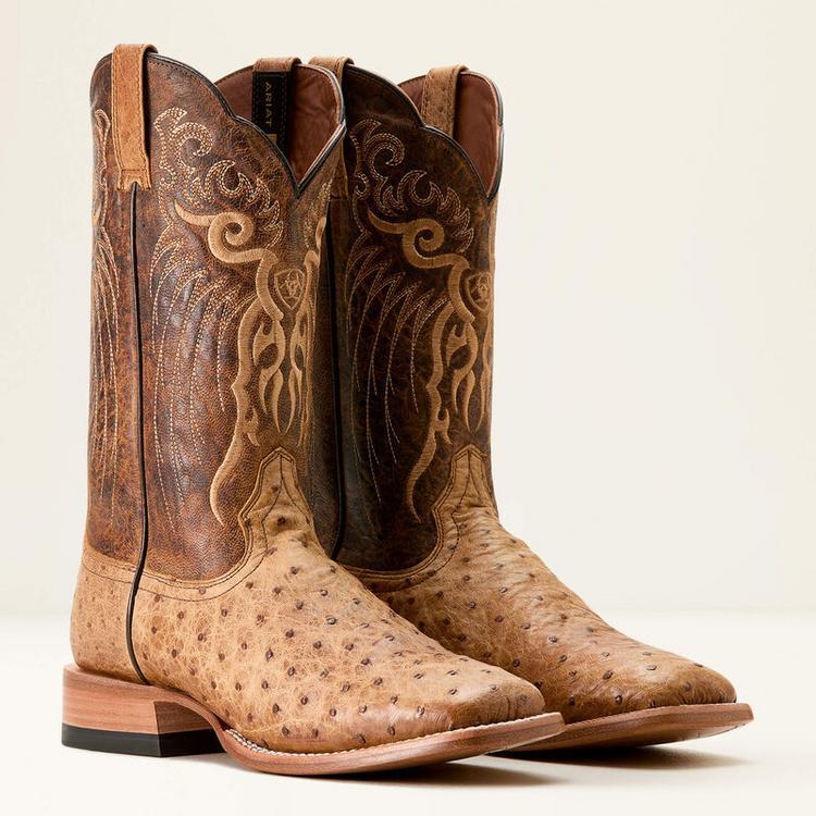 SALE Ariat® Men's Honey Tan Rio FQ Ostrich Square Toe Boots Product Image