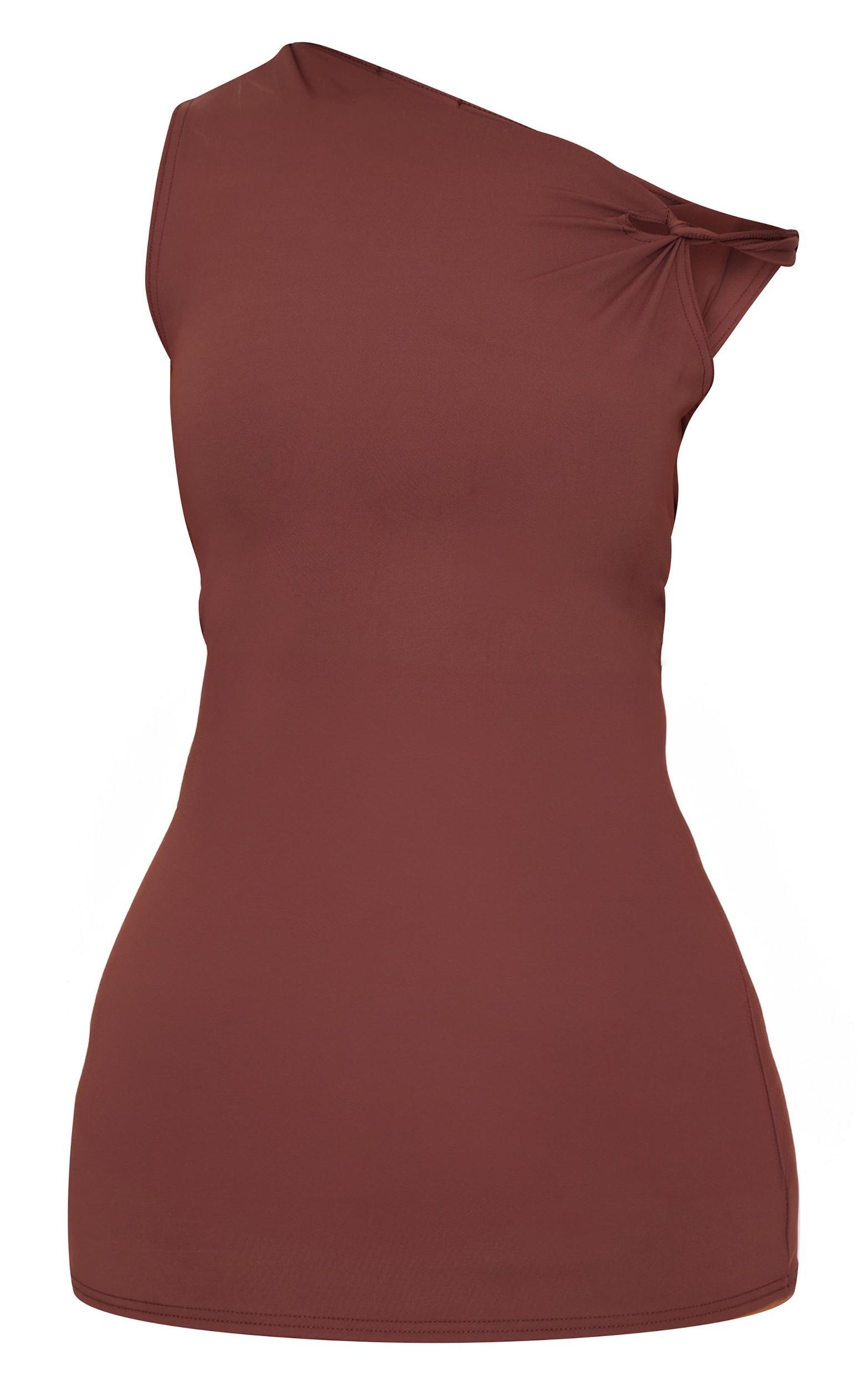 Plus Chocolate Contour Sleeveless Knot Detail Mini Dress Product Image