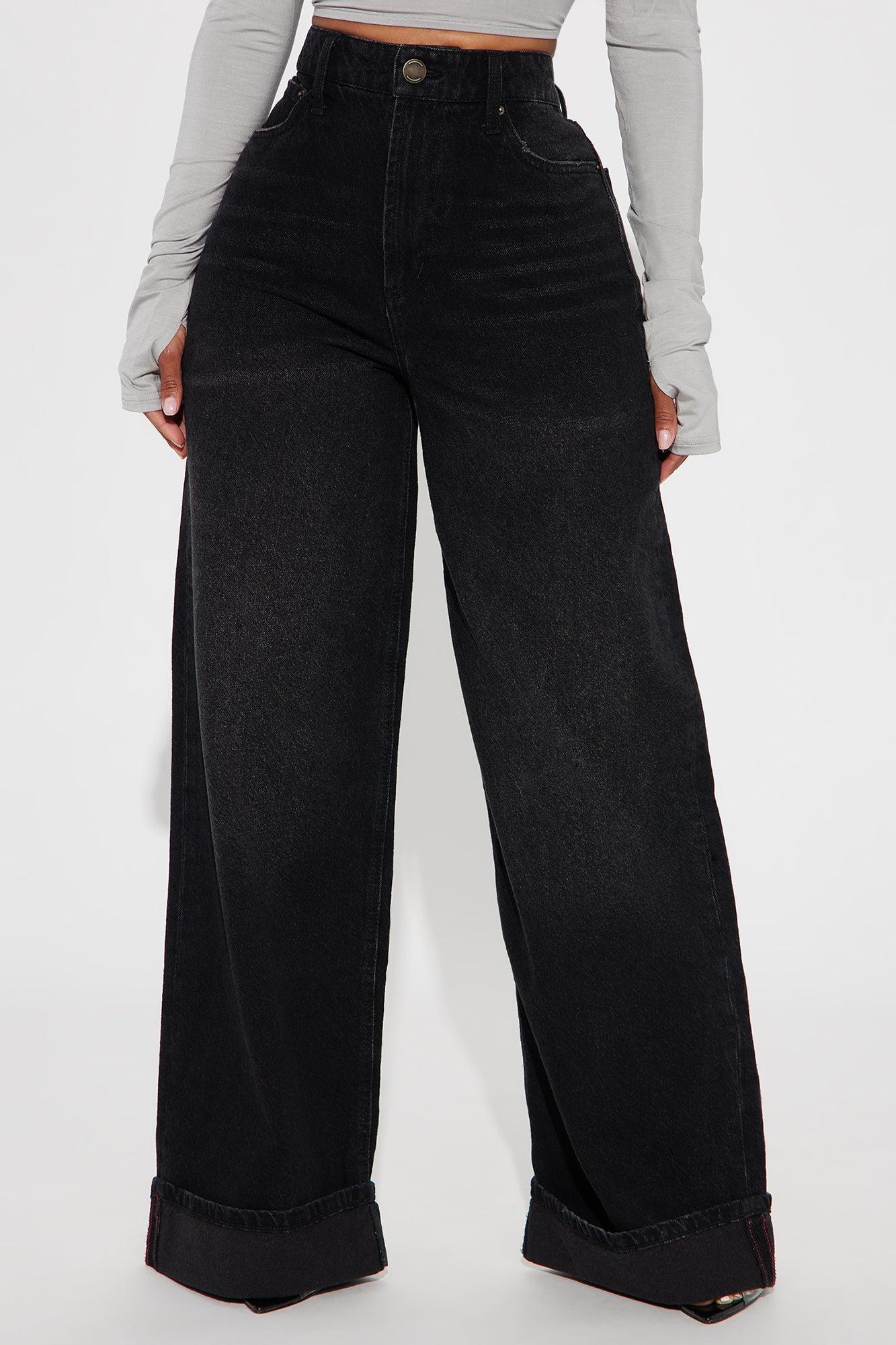 Anika Cuffed Wide Leg Jeans - Black Wash Product Image