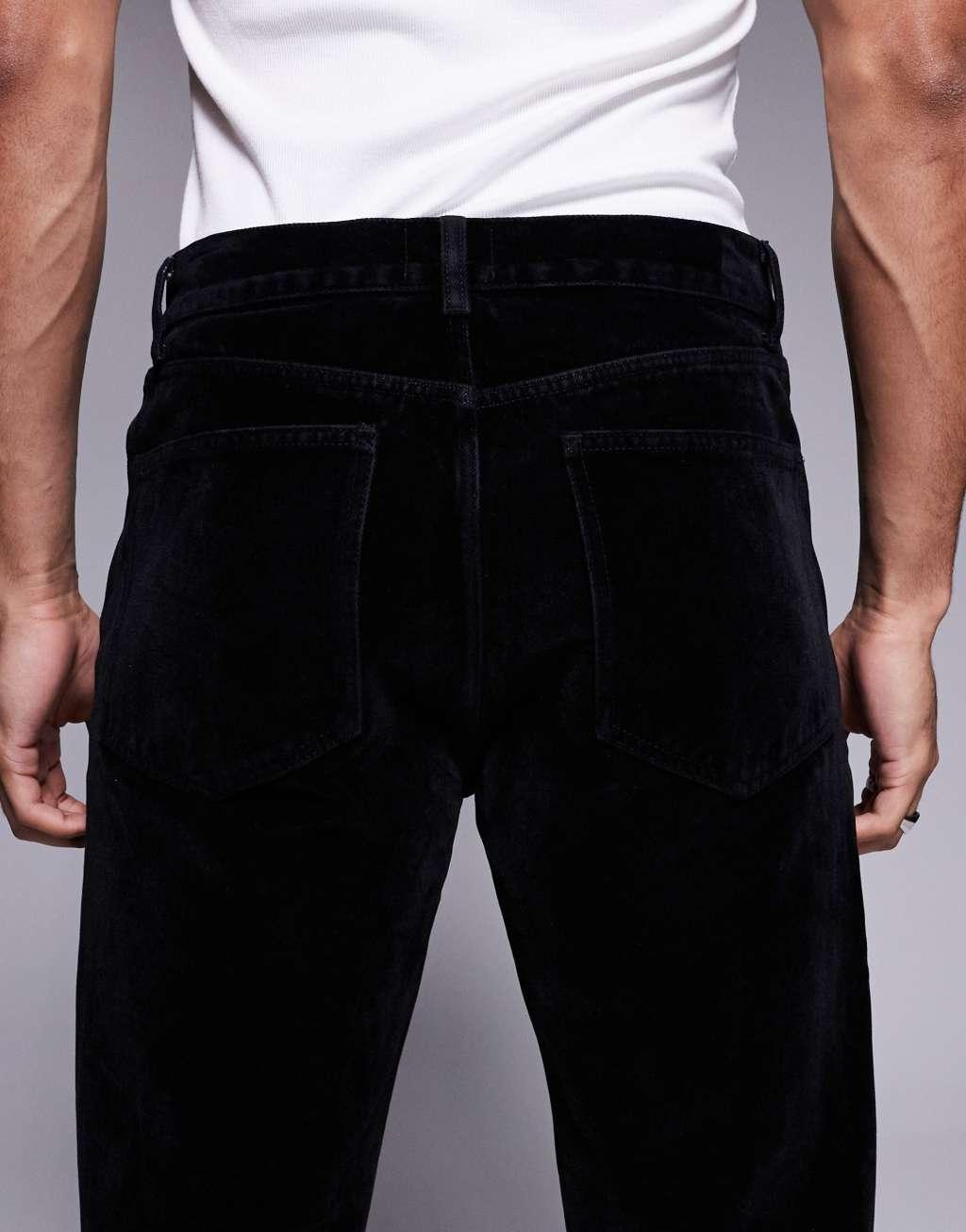 ASOS DESIGN straight fit flocked jeans in black Product Image