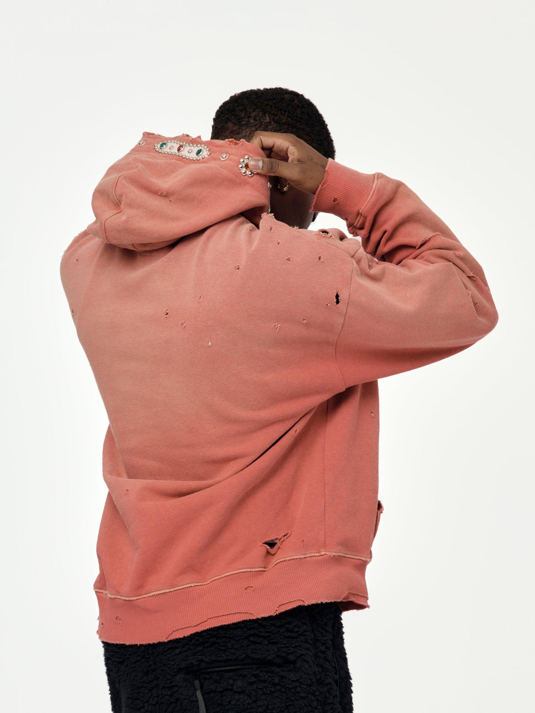 SWT Knit THRILLER Damaged Hoodie (STUDS) (Red) Product Image