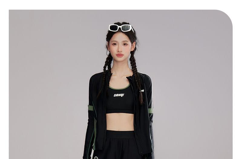 Set: Long-Sleeve Rashguard Top + Swim Pants + Bottom + Bikini Top Product Image