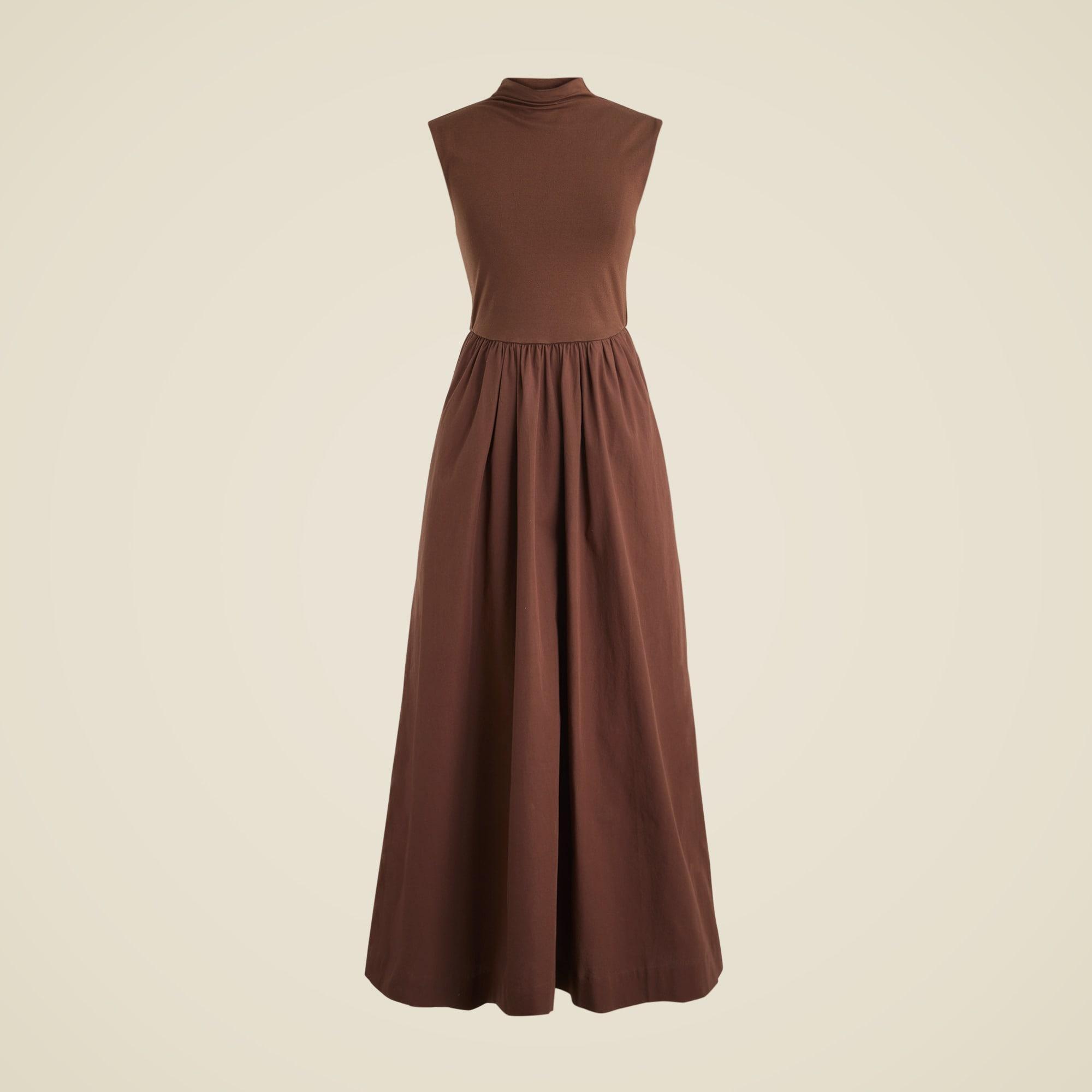 Fitted knit mockneck dress with poplin skirt Product Image