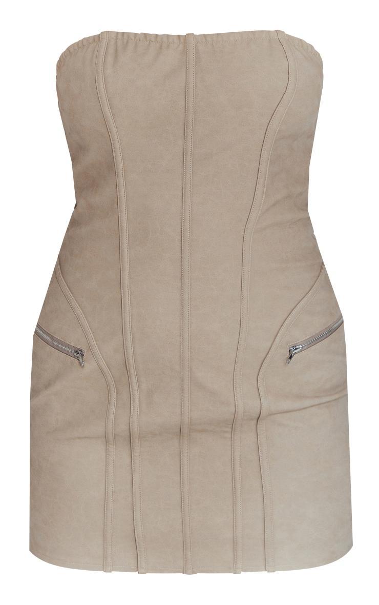 Stone Distressed PU Bandeau Zip Detail Bodycon Dress Product Image