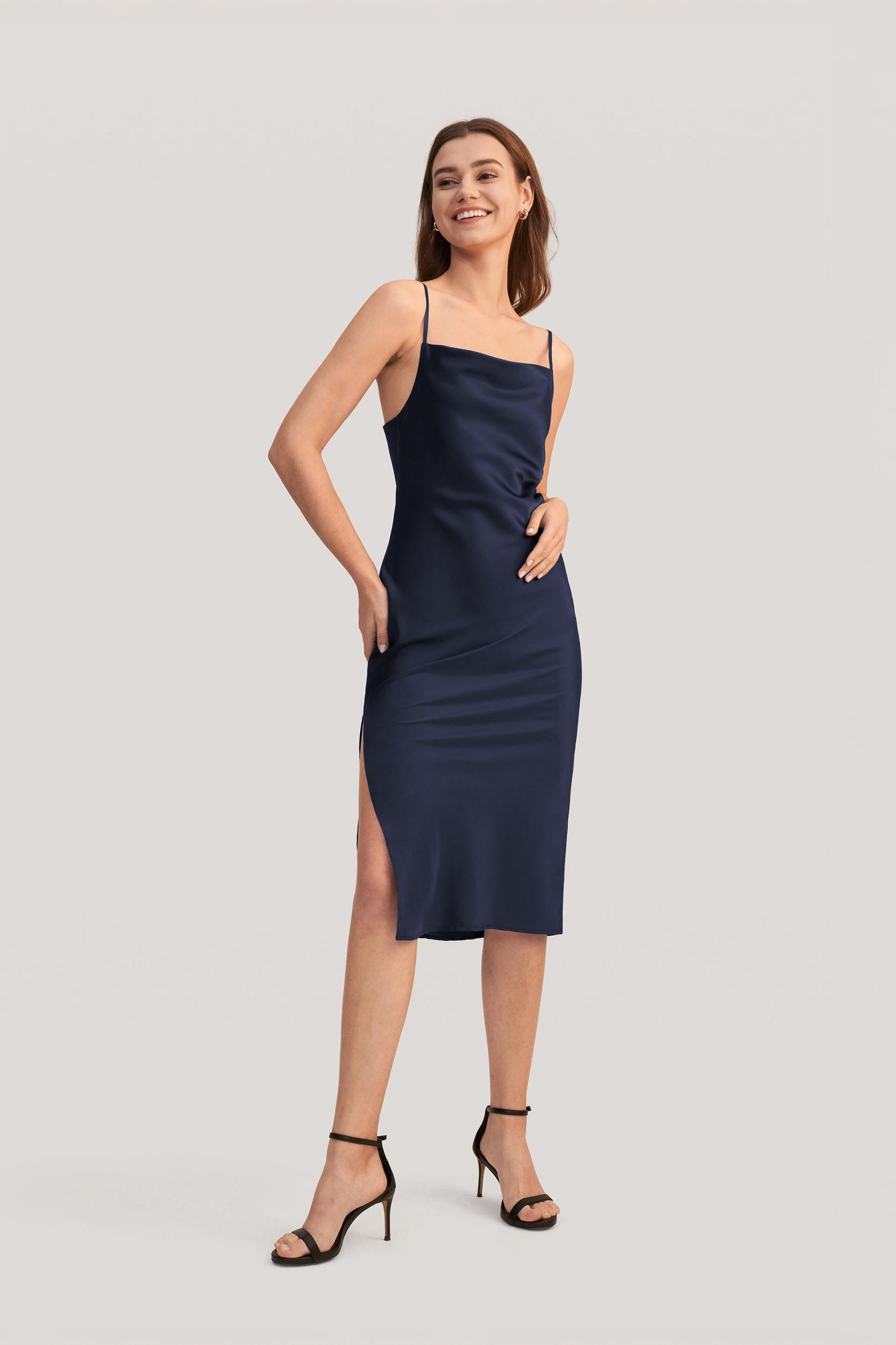 Elegant Alluring Cowl Neck Silk Dress Product Image
