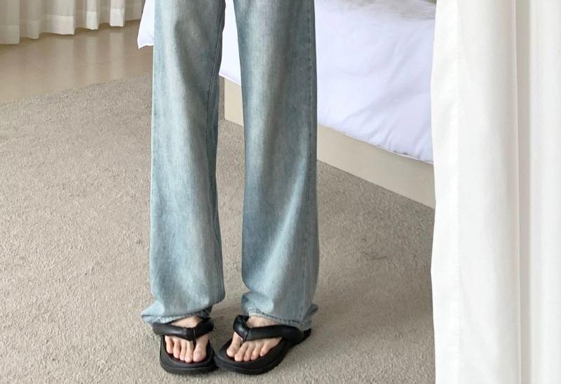 High Rise Fringed Applique Washed Loose Fit Jeans Product Image