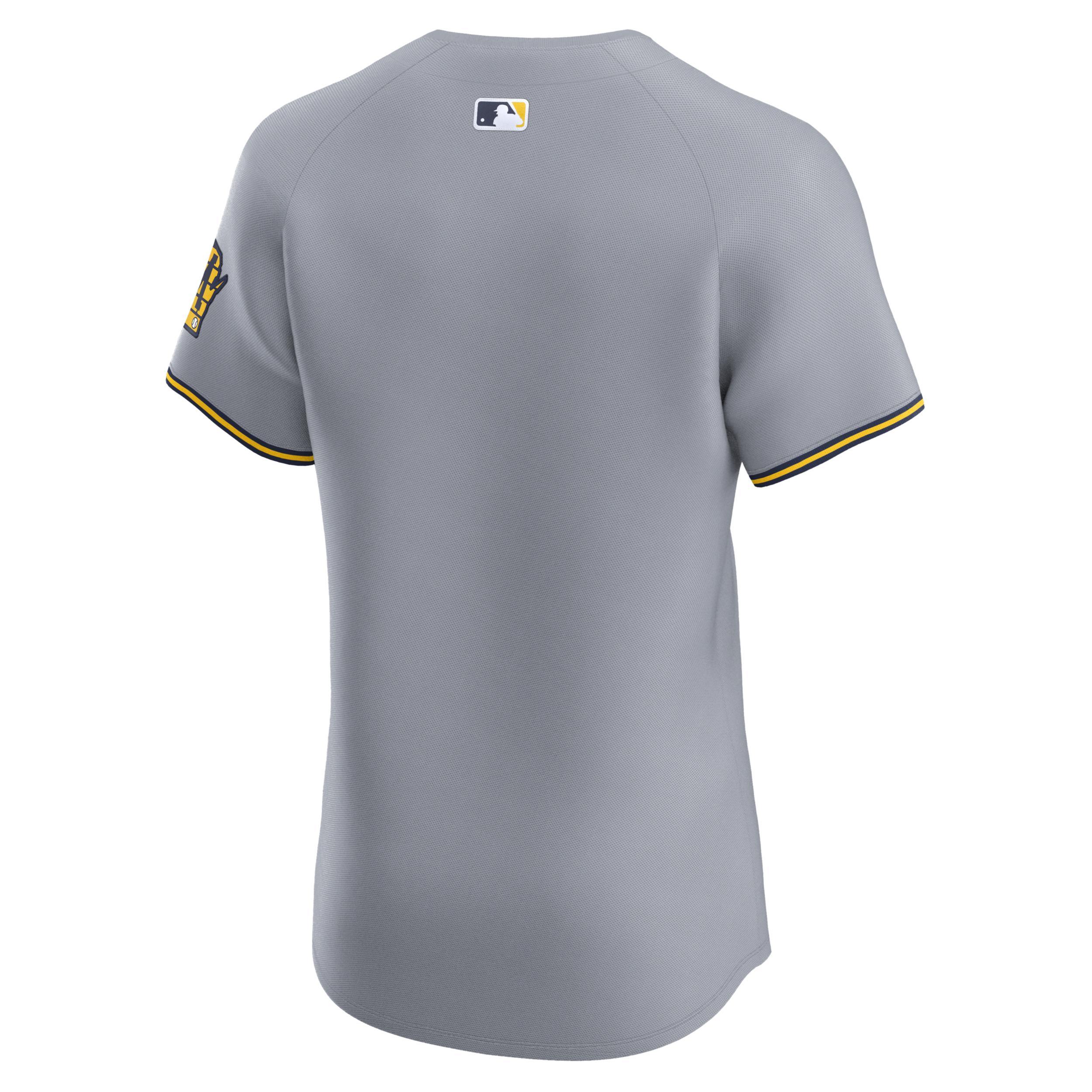 Men's Nike Gray Milwaukee Brewers Road Vapor Premier Elite Patch Jersey, Size: 40, Grey Product Image