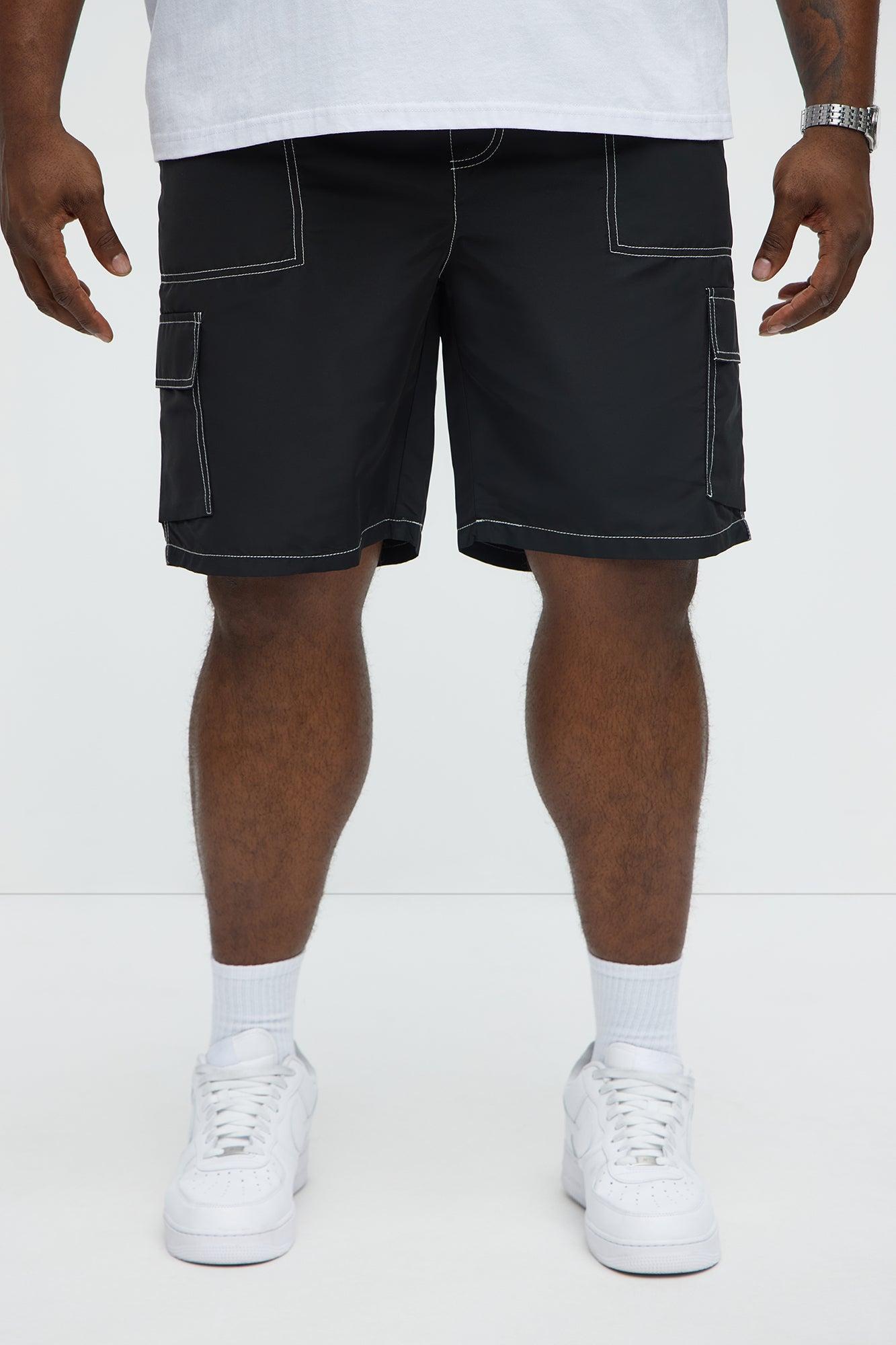 Contrast Stitch Nylon Cargo Short - Black Product Image