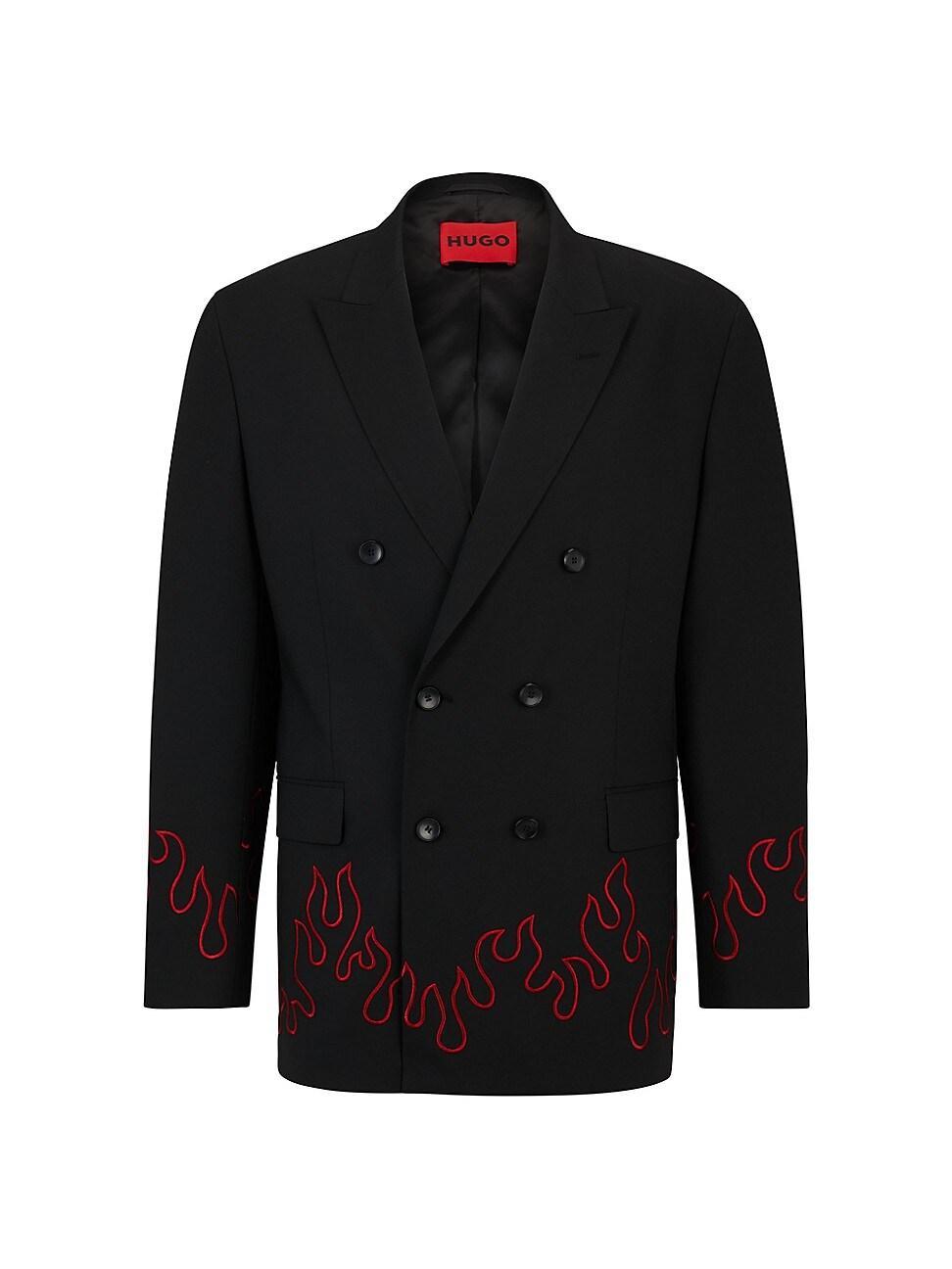 Mens Modern Fit Double Breasted Jacket with Flame Embroidery Product Image